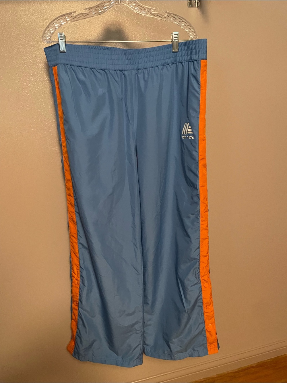 Aldi Blue Track Pants with Orange Side Stripe